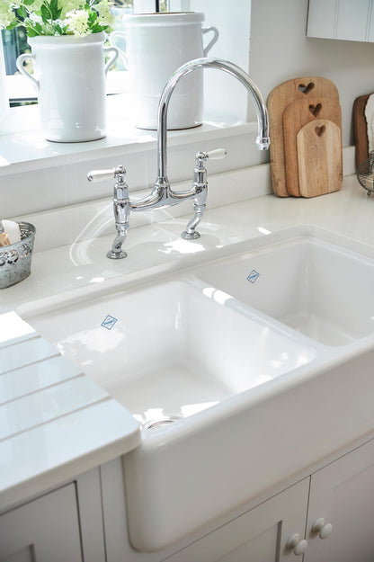 Shaws Double Bowl 800 Fireclay Sink - No Overflow