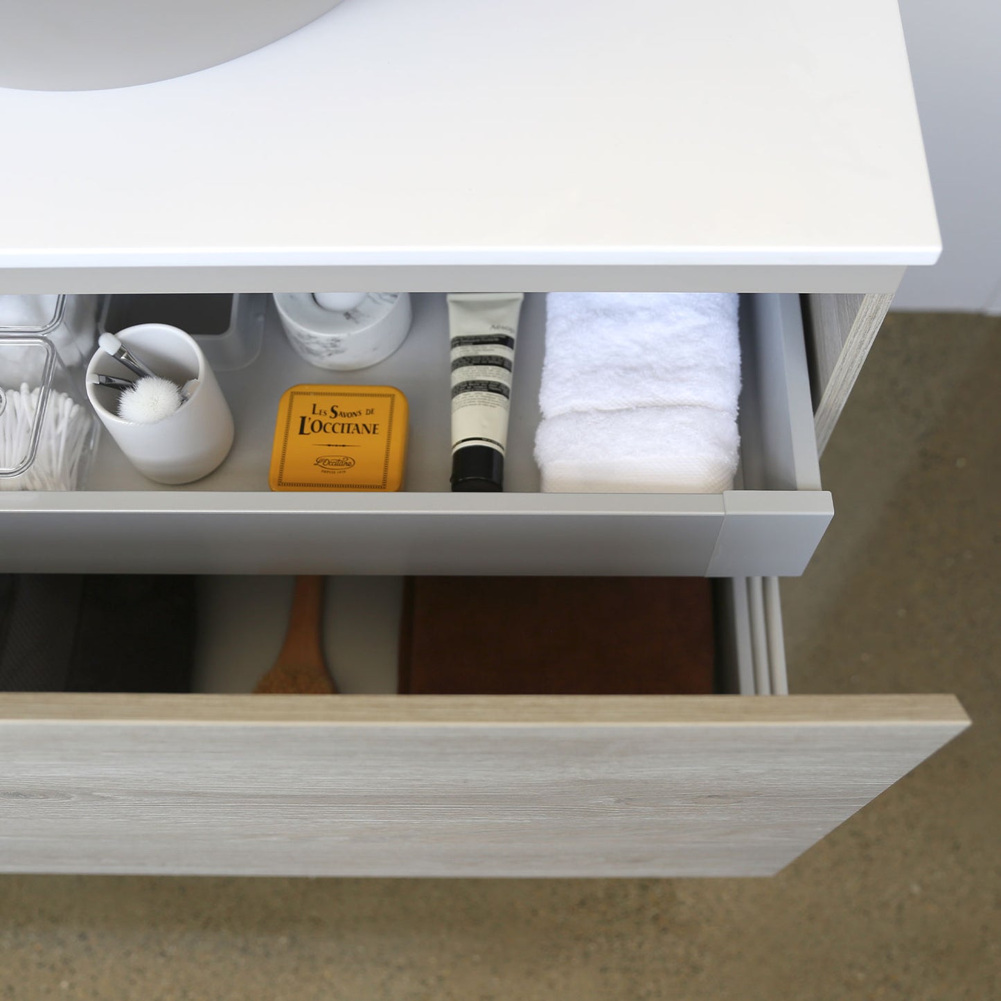 Kokoon 90cm Wall Hung Vanity with White Stone Top