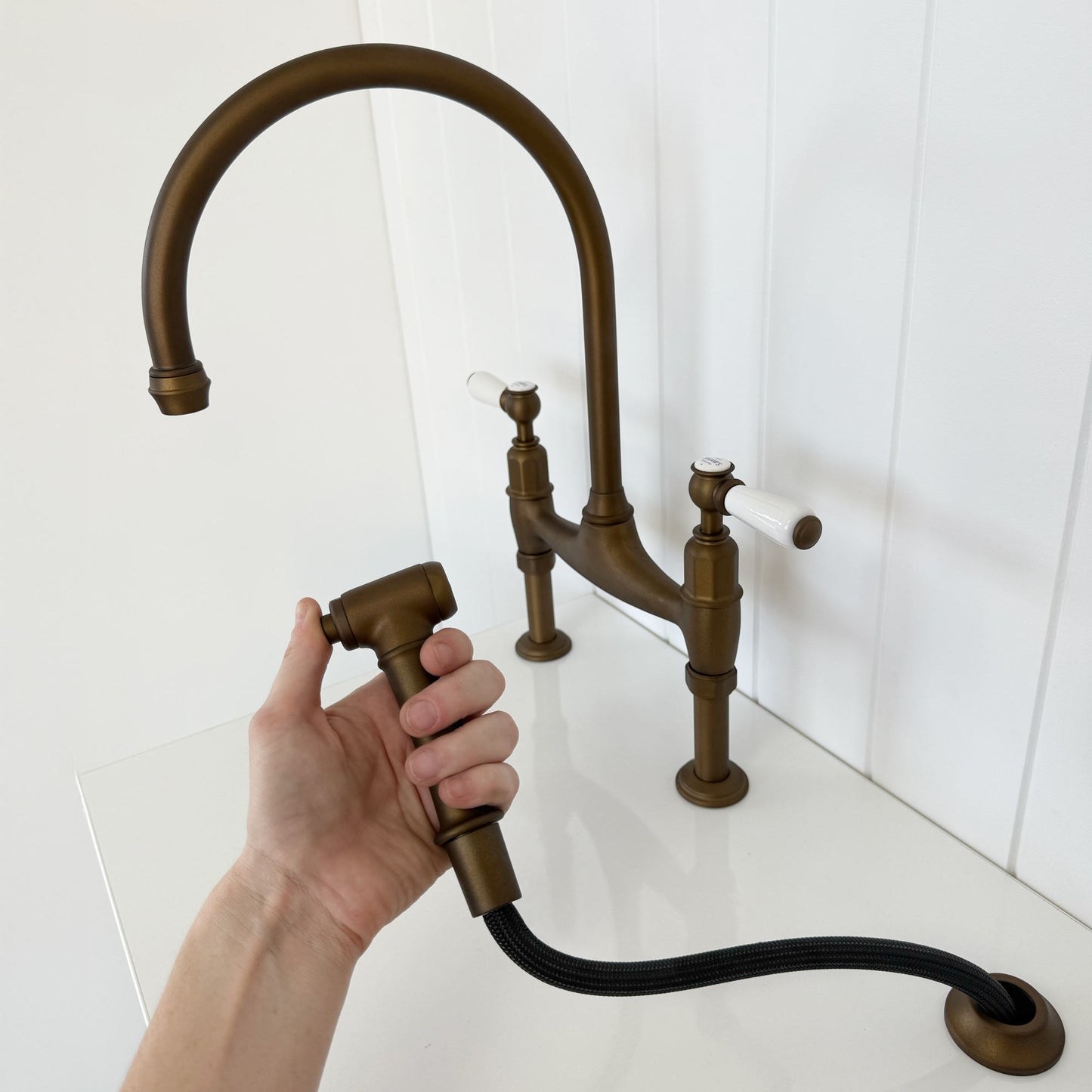 Shaws by Perrin & Rowe Pendleton Mixer with Spray Rinse in English Bronze