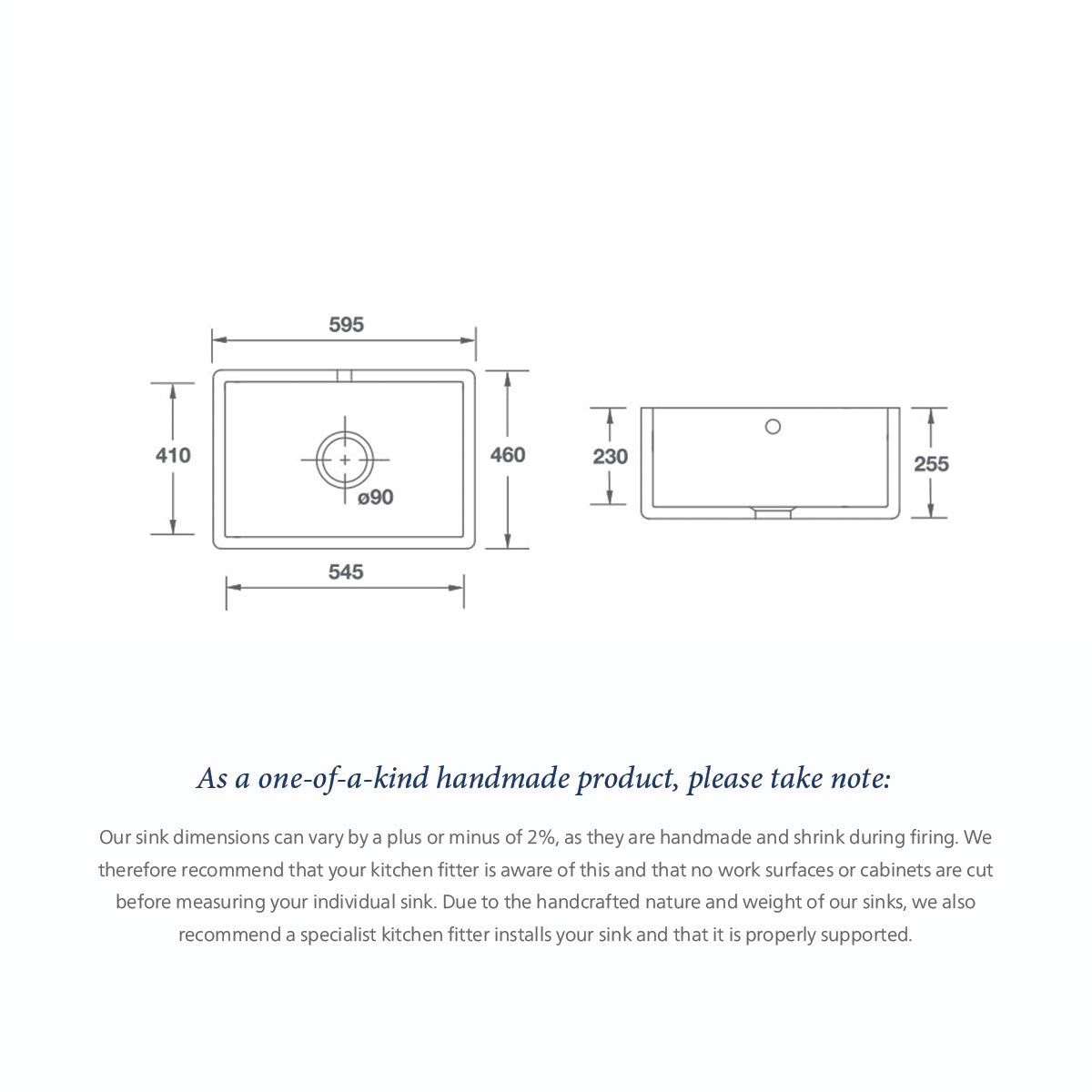 Shaws Shaker Single 600 Fireclay Sink