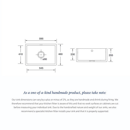 Shaws Shaker Single 600 Fireclay Sink