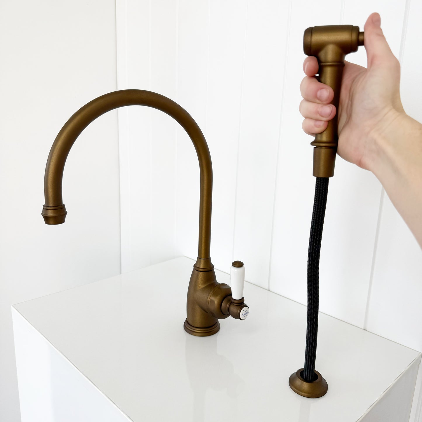 Shaws by Perrin & Rowe Yarrow Mixer with Spray Rinse in English Bronze