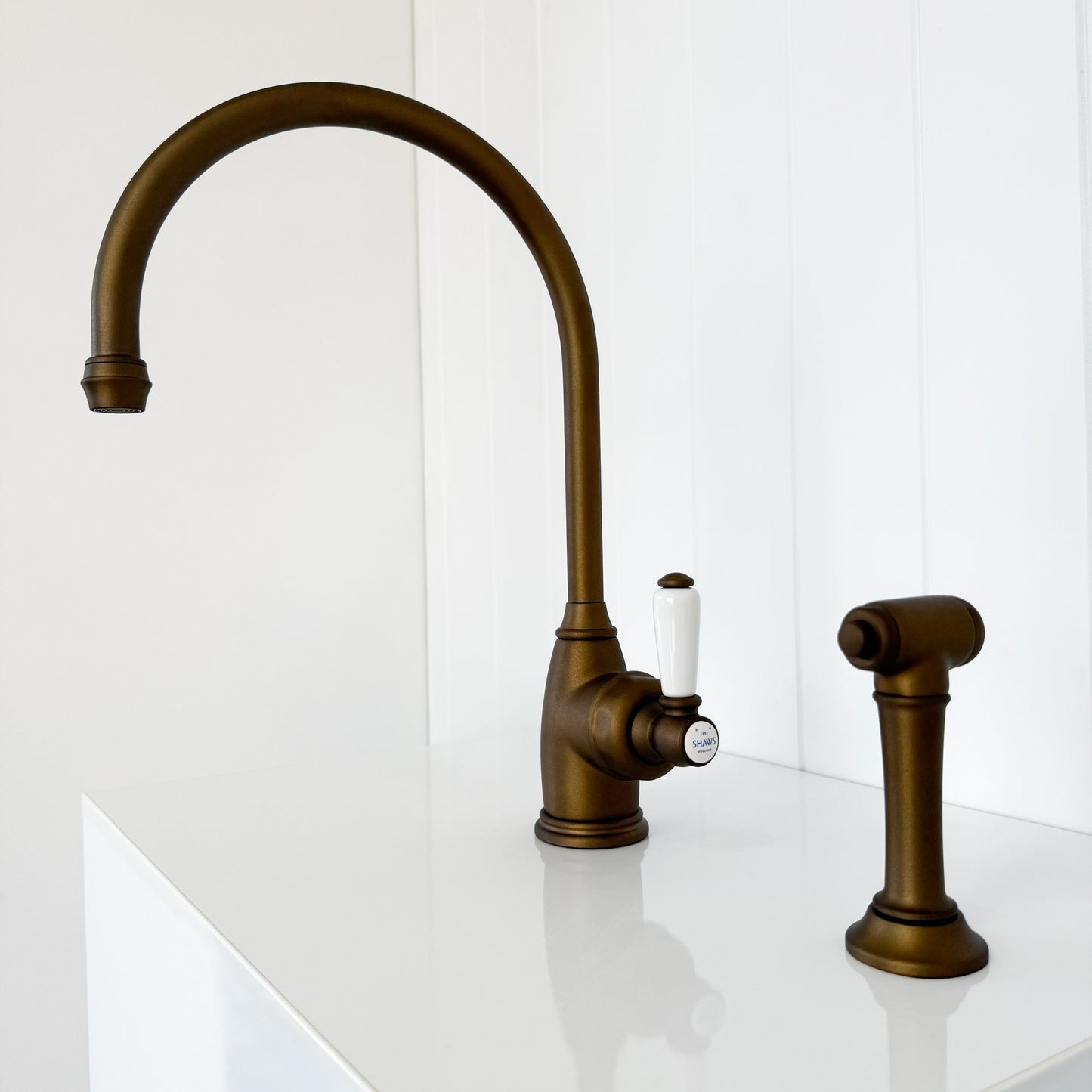 Shaws by Perrin & Rowe Yarrow Mixer with Spray Rinse in English Bronze